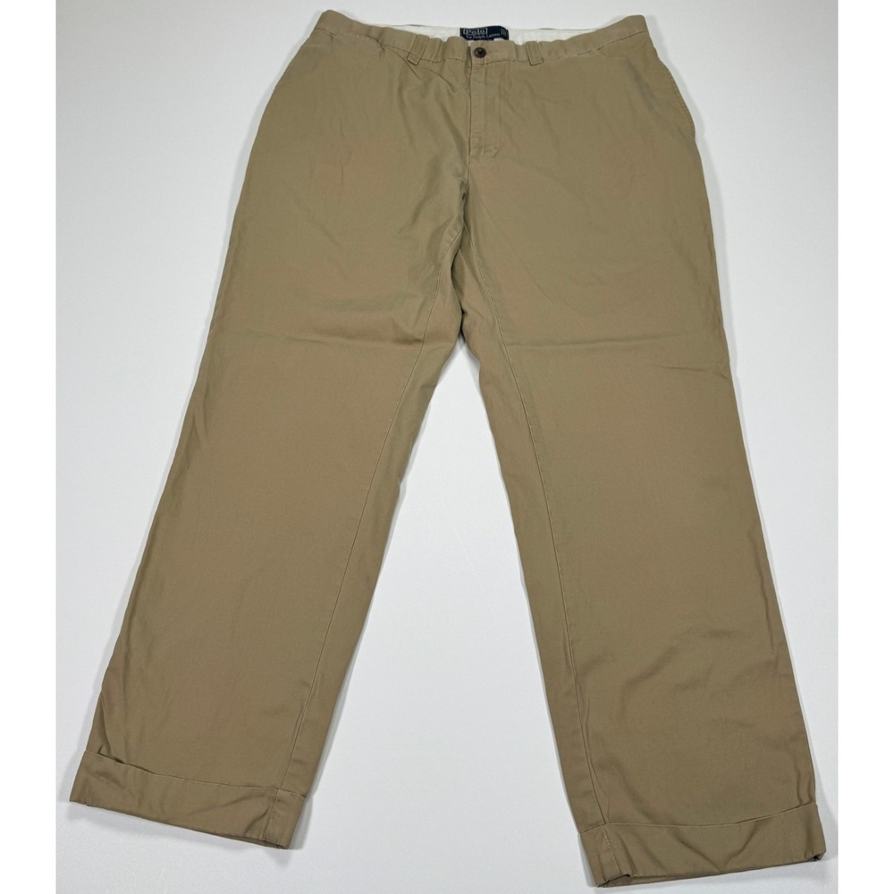 Polo‎ Ralph Lauren Mens Chino Pants Fit 35x30 Khaki Custom Fit Flat Front Cotton
